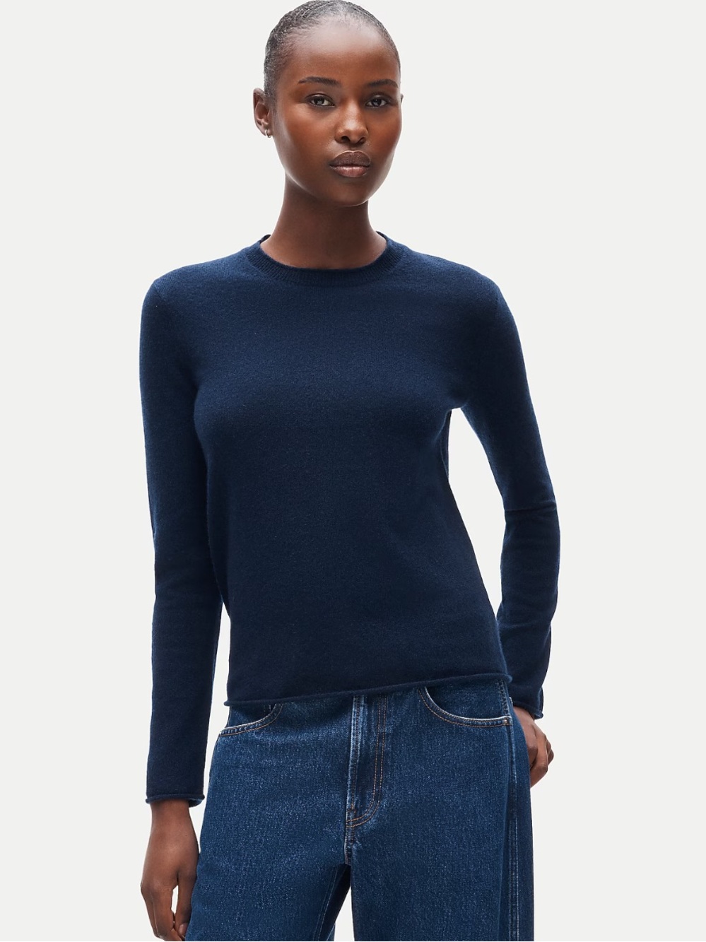 J crew navy Rolled cashmere long-sleeve sweater